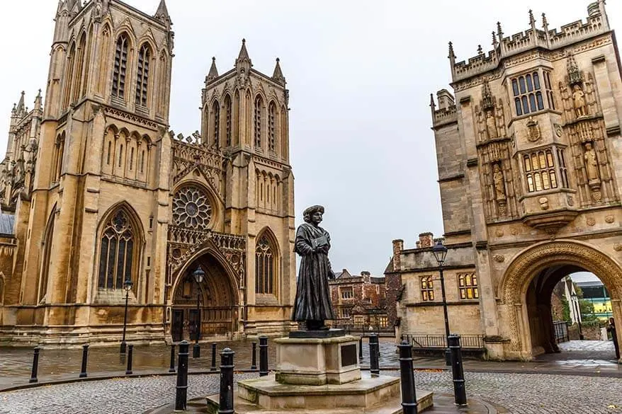 Statue of Ram Mohan Roy and Bristol Cathedral in the UK