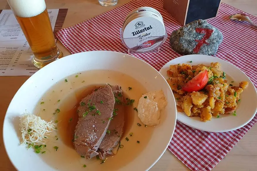 Altwiener siedefleisch - traditional Tyrol dish at a restaurant in Austria