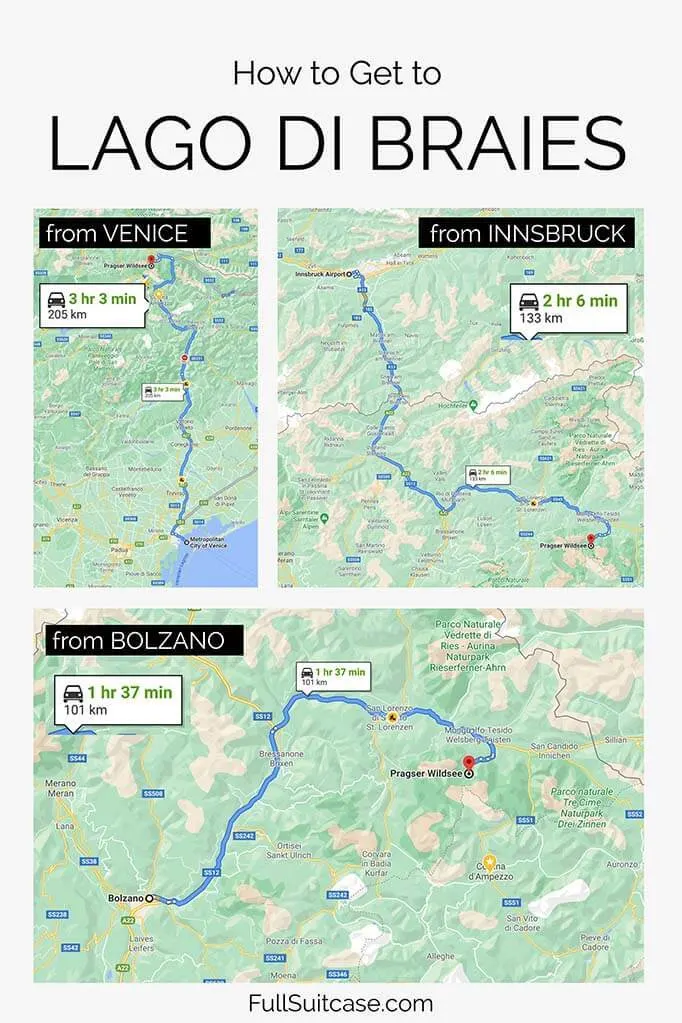 How to get to Lake Braies in the Italian Dolomites - from Venice, from Bolzano, or from Innsbruck