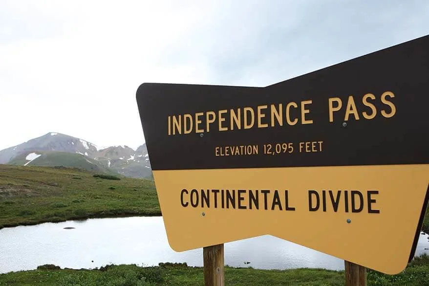 Independence Pass sign - Continental Divide in Colorado