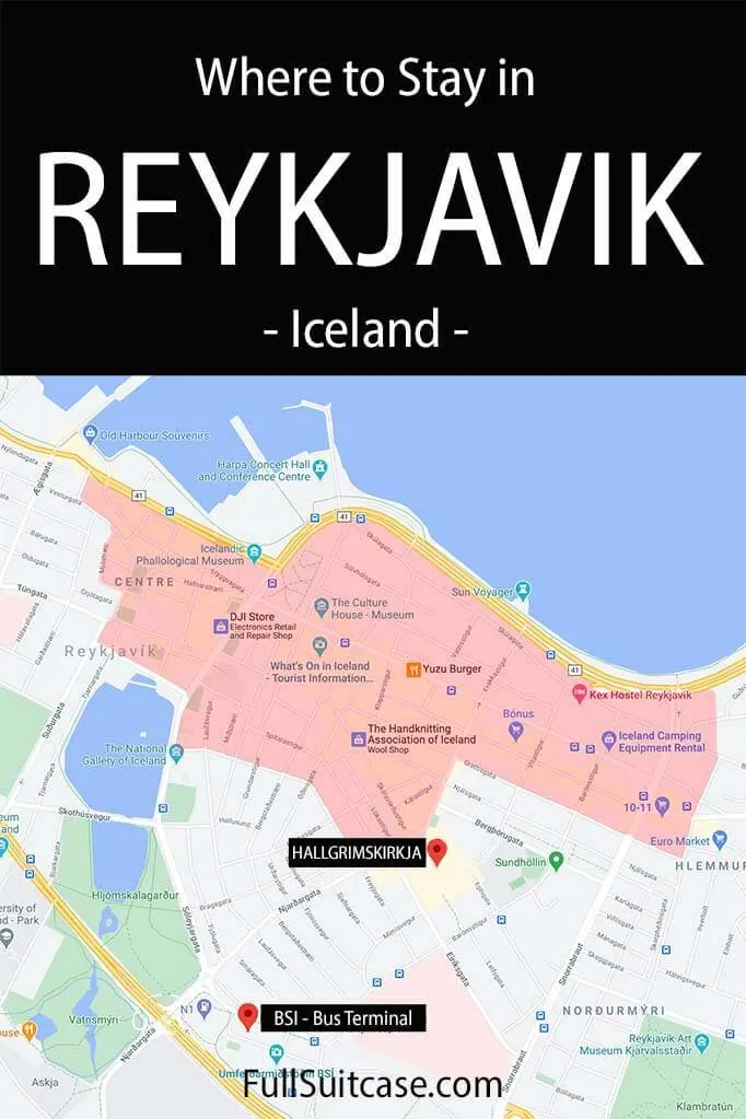 Map of the best area to stay in Reykjavik
