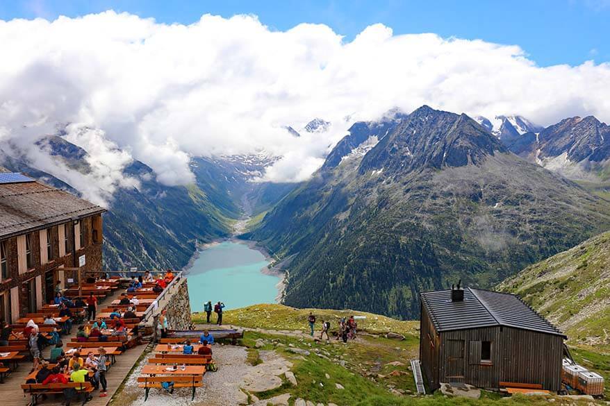 Olpererhutte and Schlegeis lake in Austria.