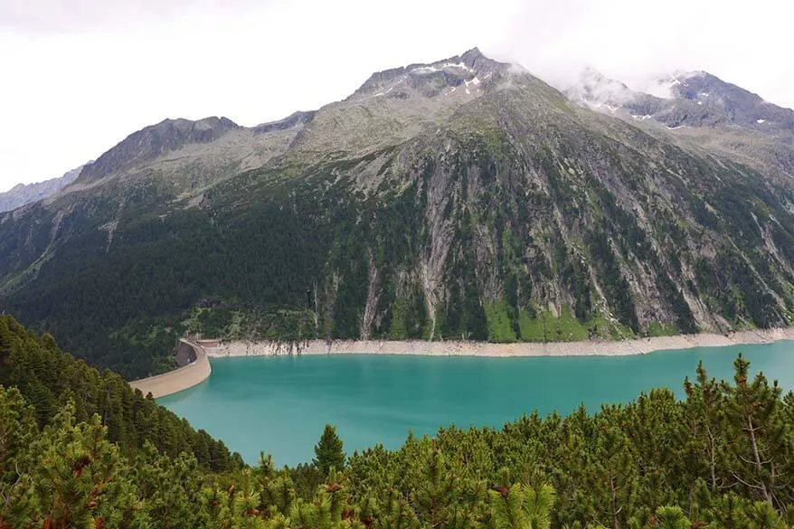 Schlegeis Stausee - artificial mountain lake in Zillertal valley in Austria