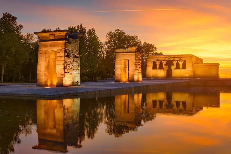 Sunset at Temple of Debod in Madrid