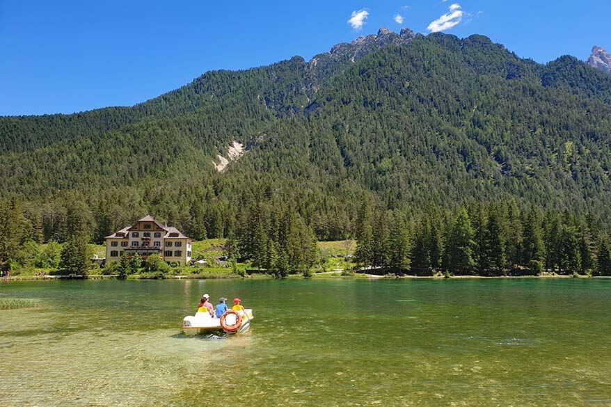 Toblacher See paddle boat and Hotel Baur Al Lago