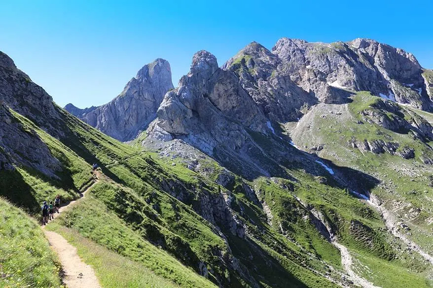 Beautiful mountain scenery along the hiking trail 436 near Passo Giau in Italy