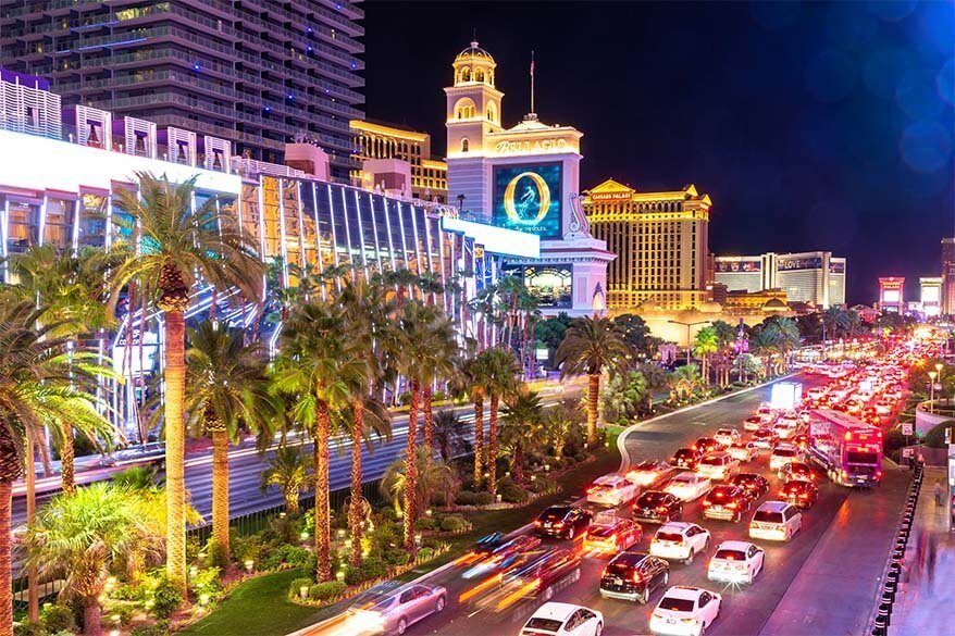 Busy traffic on Las Vegas Strip at night