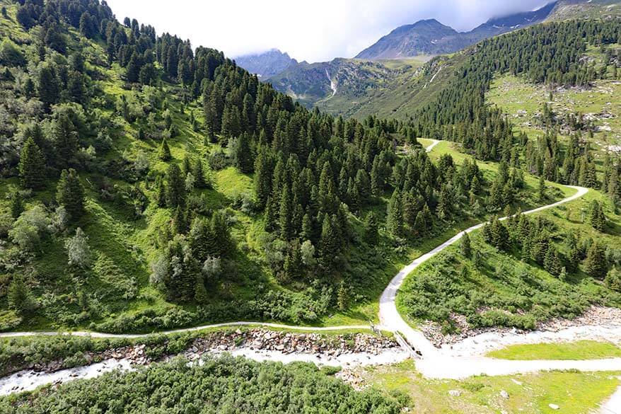 Hiking trails at Stubai Glacier in summer