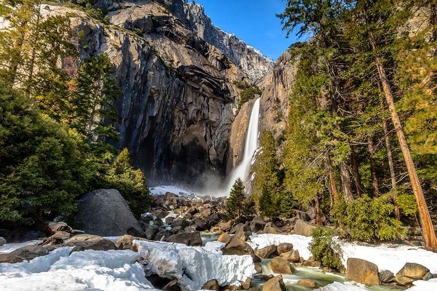 Lower Yosemite Falls in winter