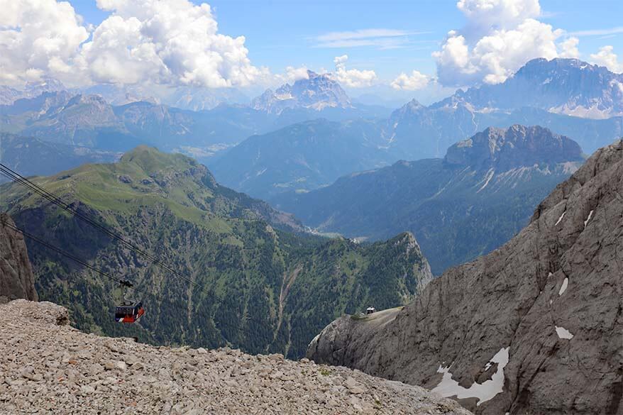 Marmolada cable car and mountain scenery at Serauta