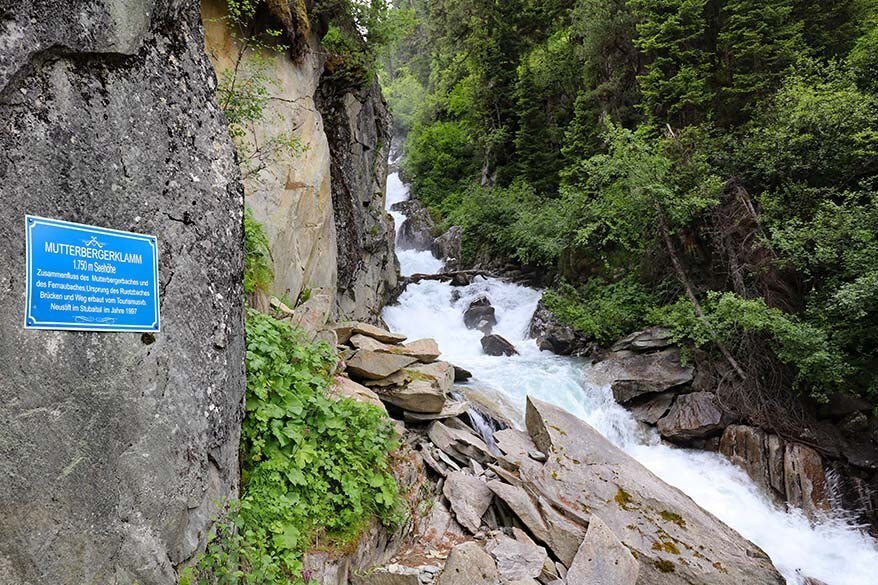 Mutterbergerklamm and Mutterberg waterfall at Stubai Glacier in Austria