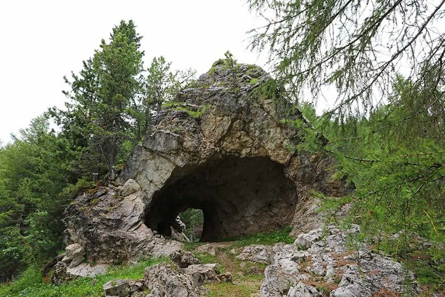 Rock cave along hiking trail 419 in the Italian Dolomites