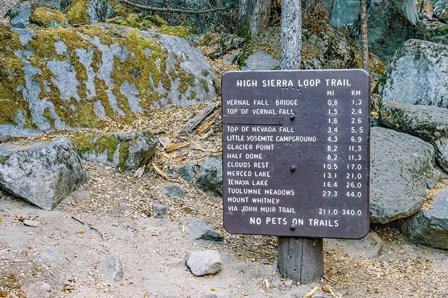 Yosemite Valley hiking trails sign