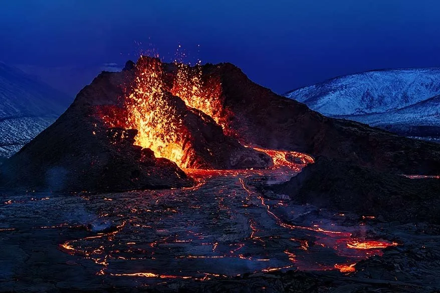Fagradalsfjall volcano eruption in 2021 on Reykjanes Peninsula in Iceland