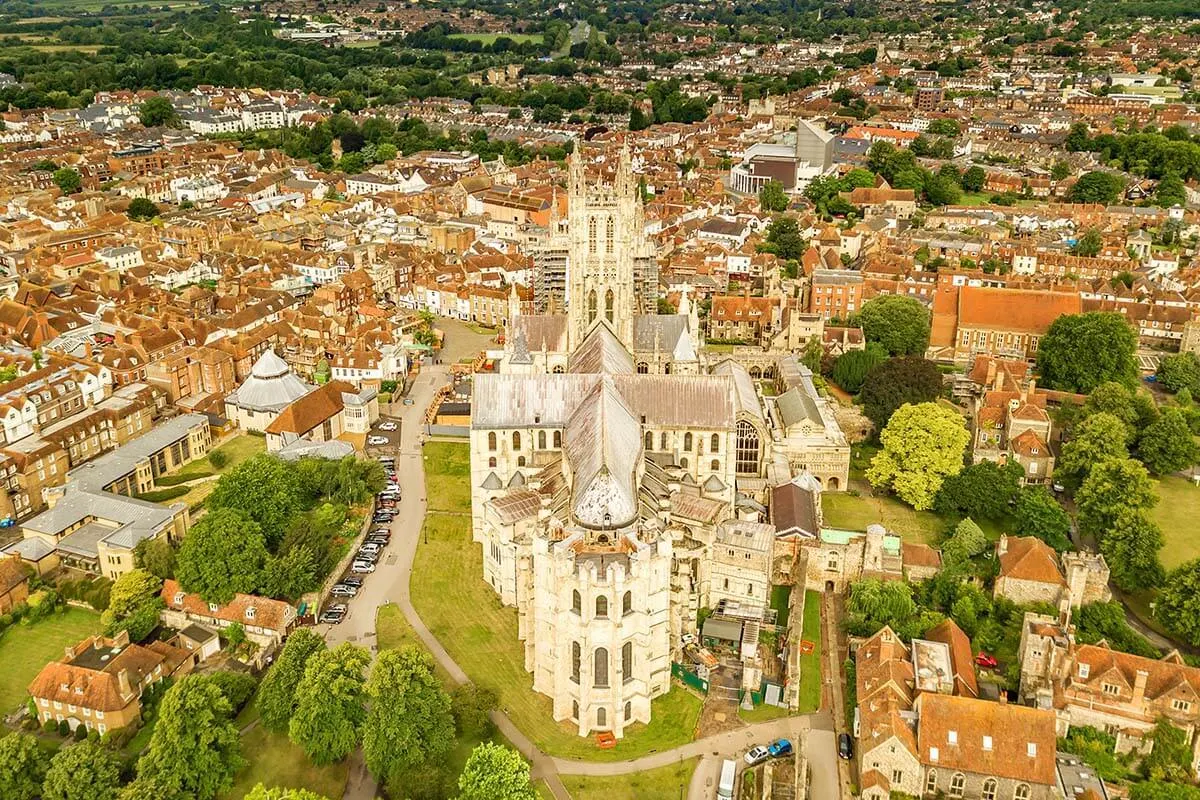 Canterbury Cathedral and Canterbury town aerial view