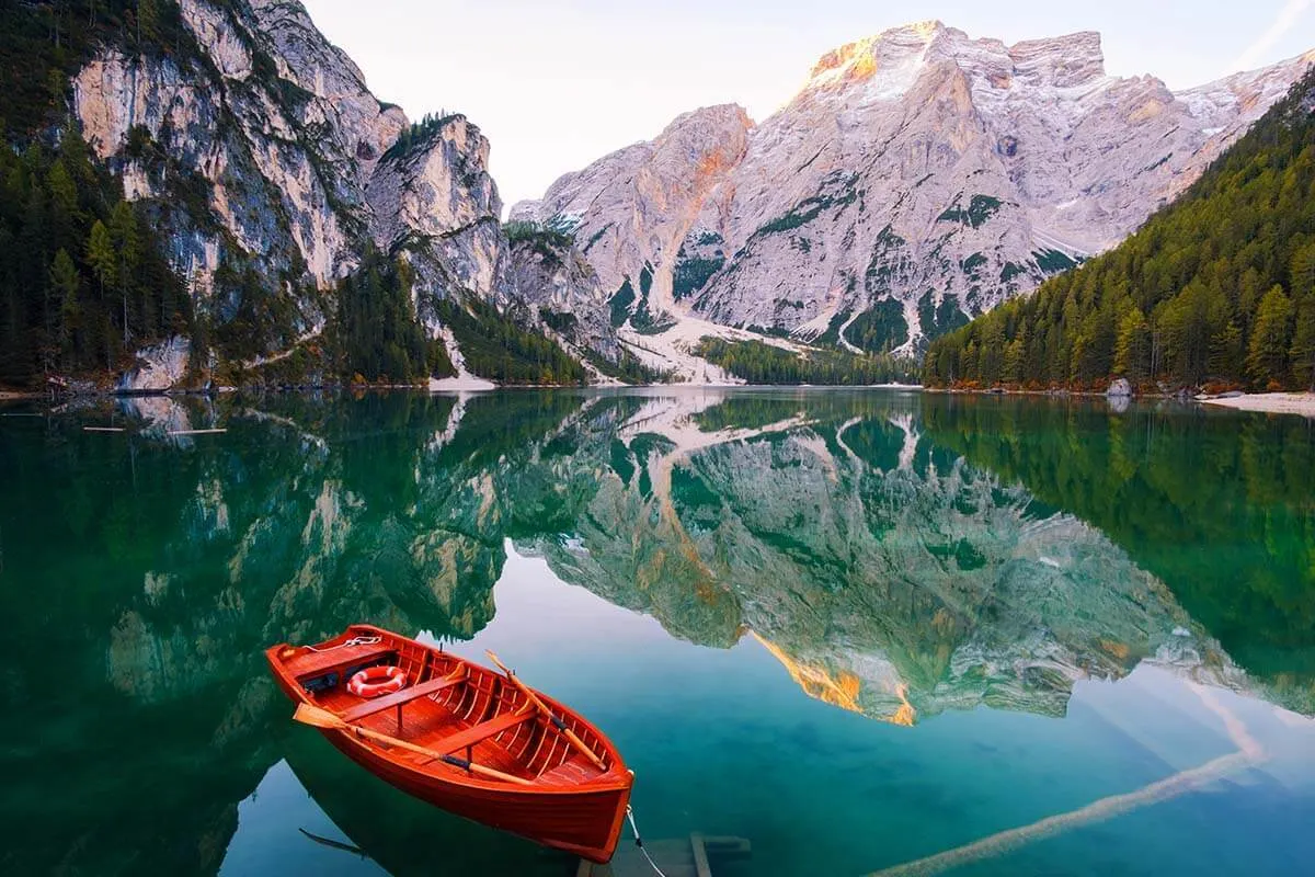 Lago di Braies - the most beautiful lake in Dolomites Italy