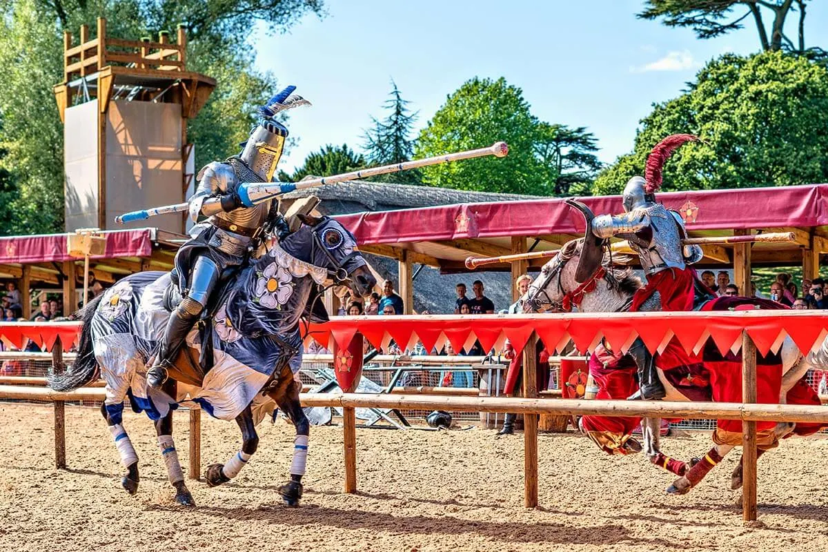 Medieval knights jousting at Warwick Castle