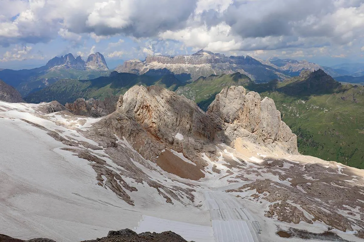 View from Marmolada - the highest mountain in the Dolomites Italy