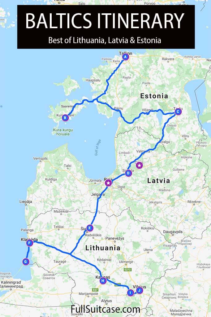 Baltics travel itinerary map
