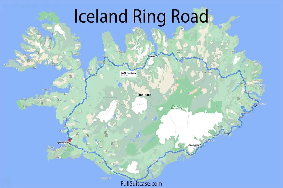 Driving map of Iceland's Ring Road