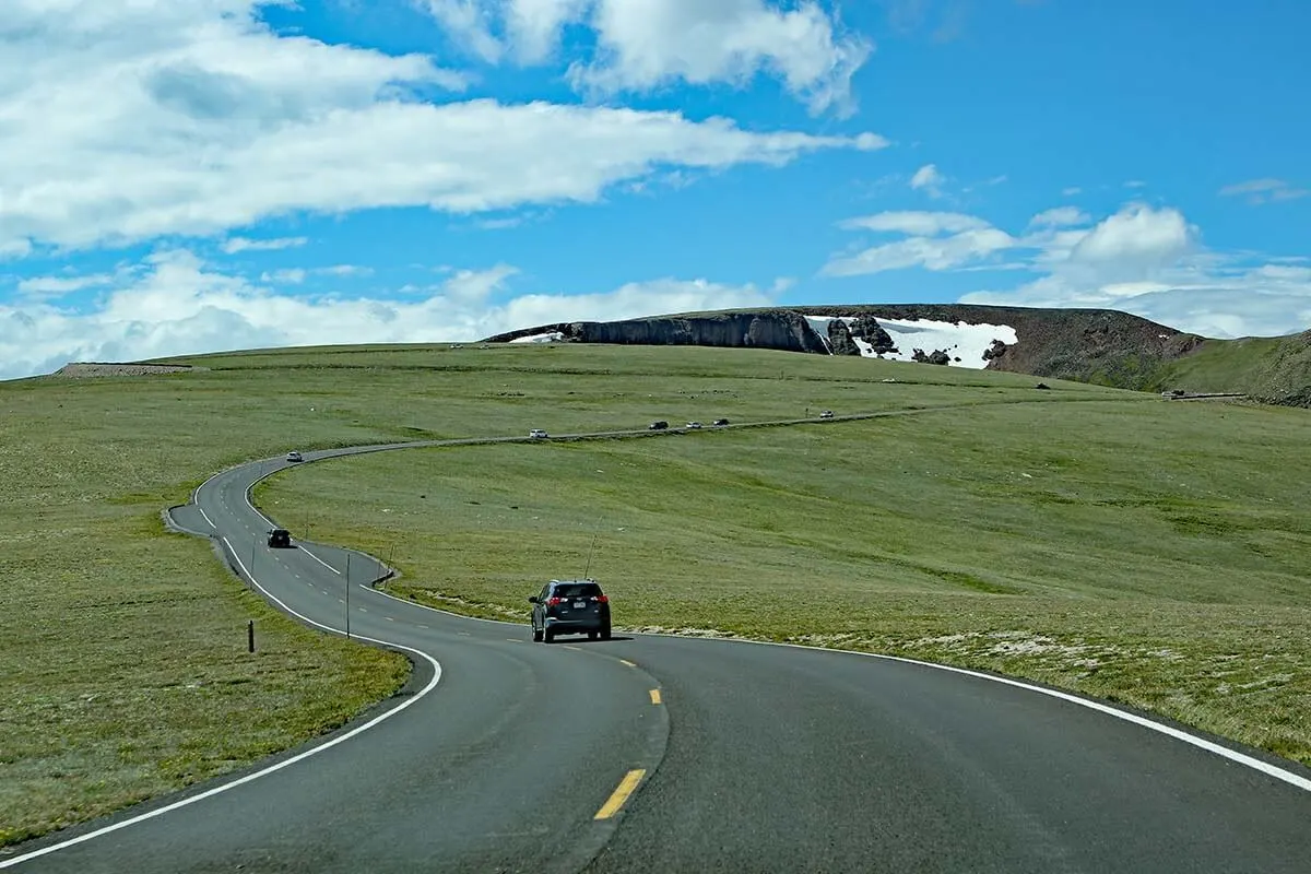 Driving on Trail Ridge Road in summer