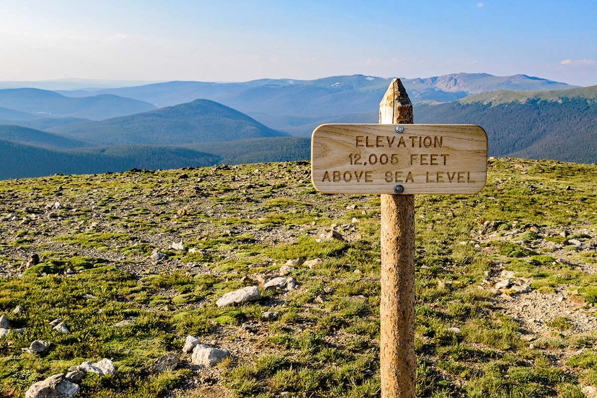 Elevation 12005 feet sign near Alpine Visitor Center in Rocky Mountain National Park