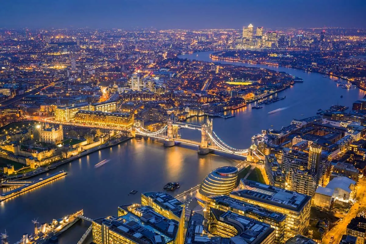 London at night views from the Shard