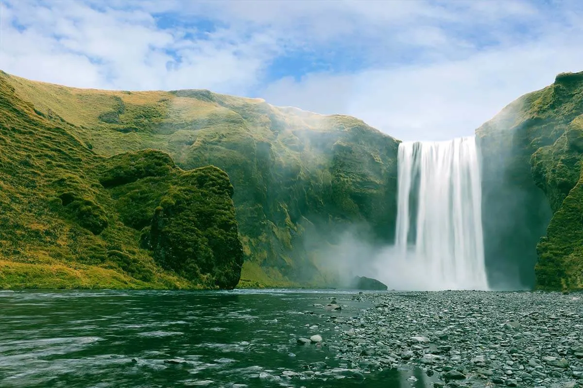 Skogafoss waterfall next to the Ring Road in southern Iceland