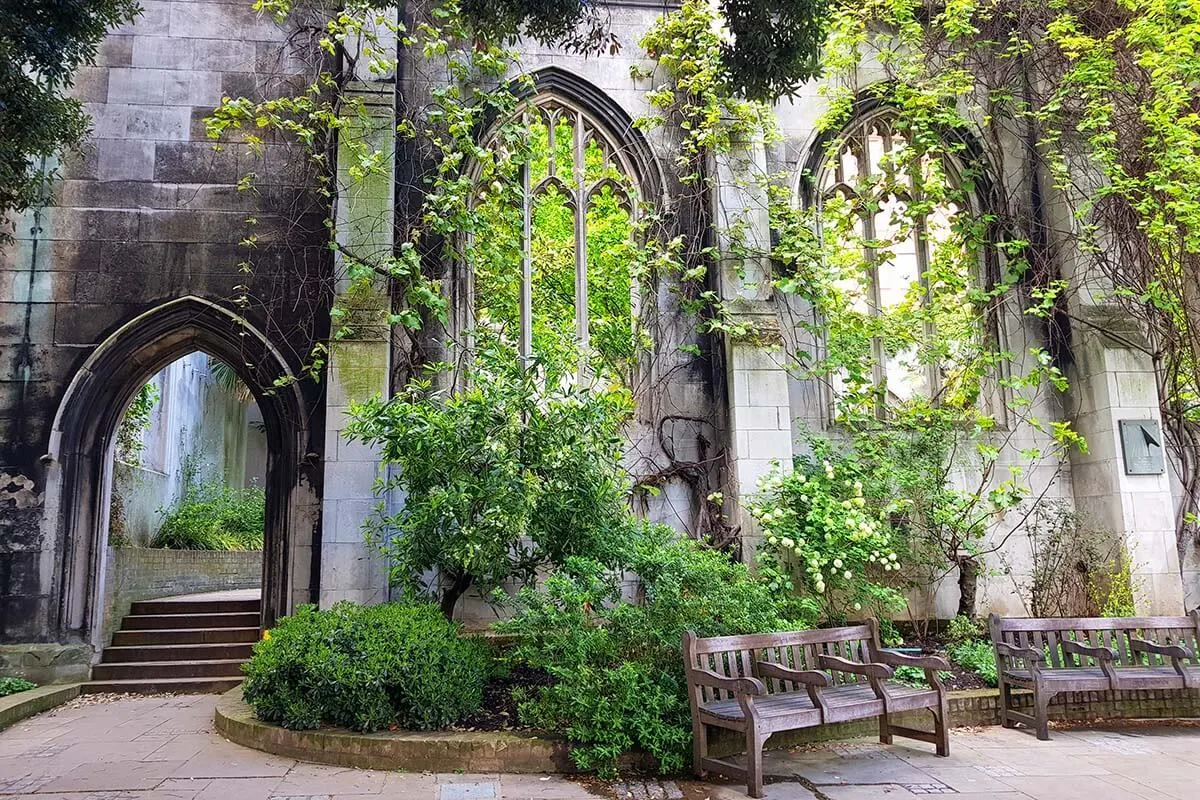 St Dunstan in the East Church Garden in London