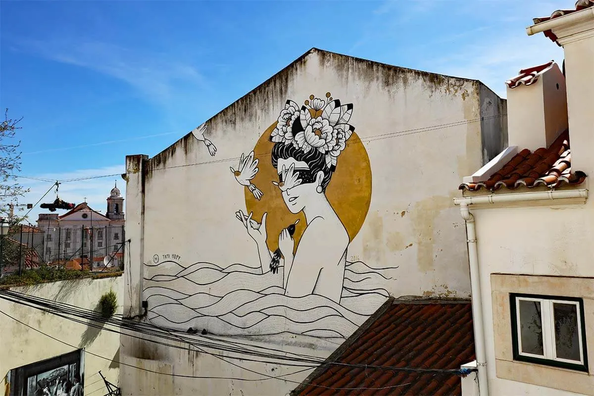 Street art in Alfama neighborhood in Lisbon