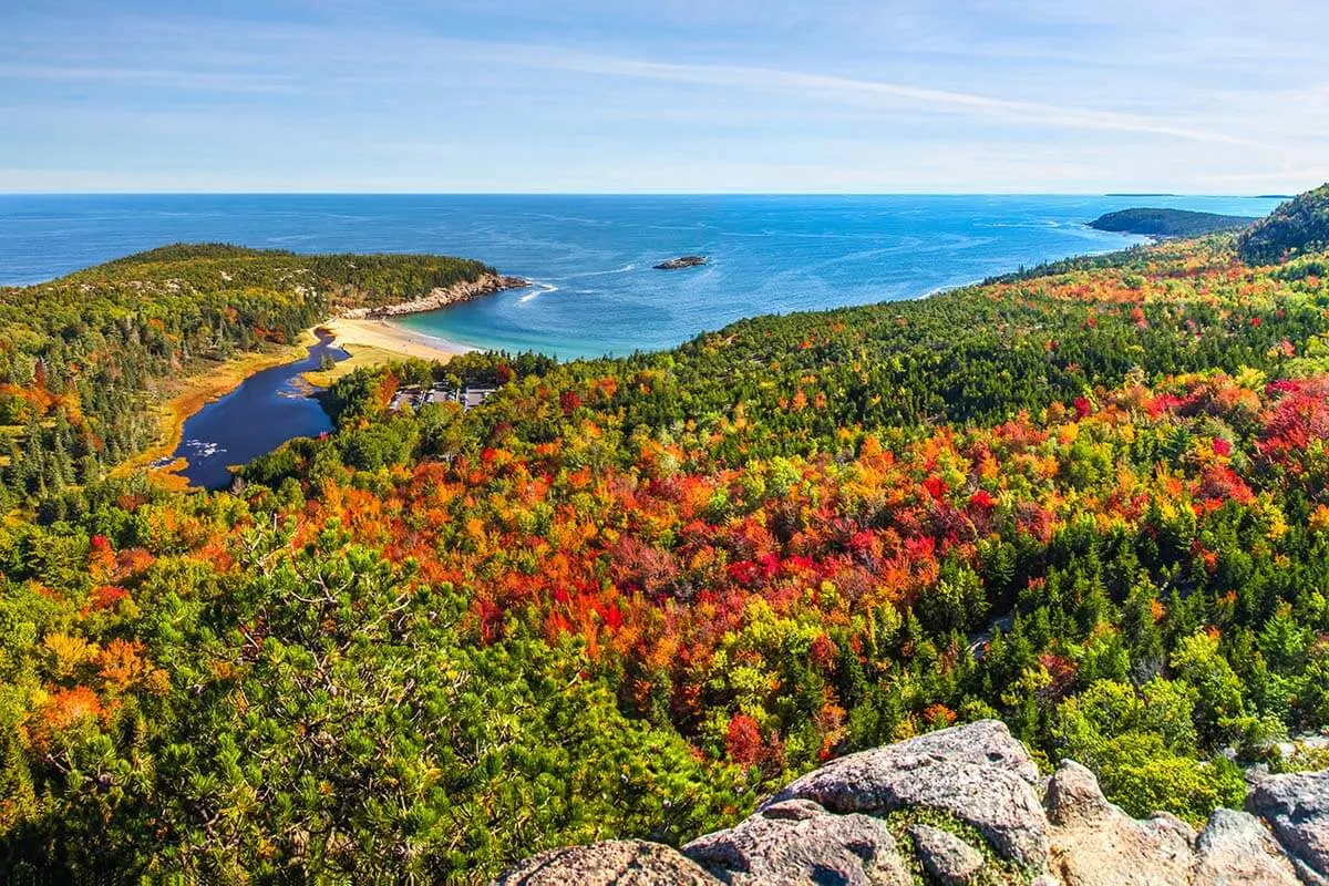 View from Beehive Trail in Acadia National Park in the fall