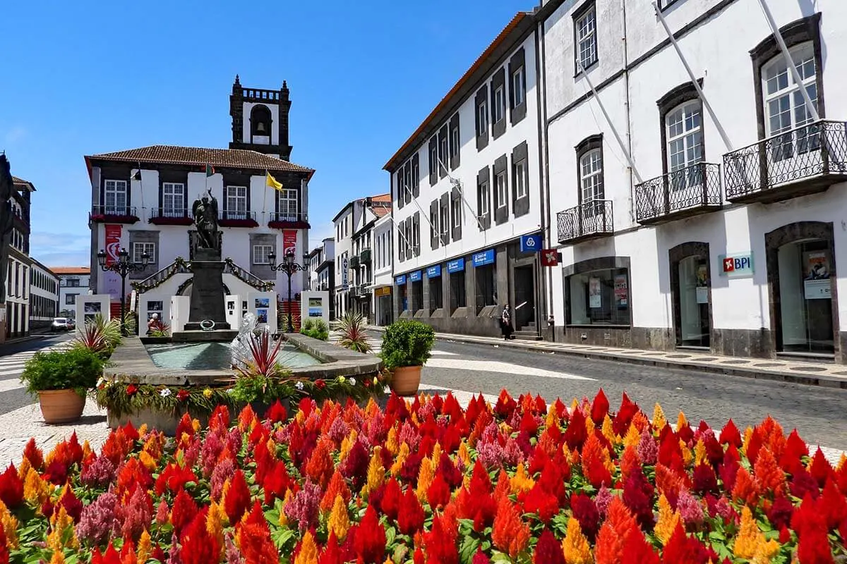 old stone fountain of portuguese historical design located in Sao