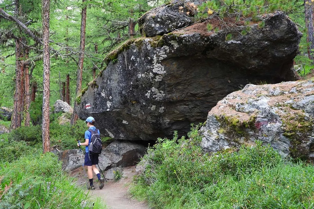 Big boulders just before you reach Hauspil at Charles Kuonen Suspension Bridge