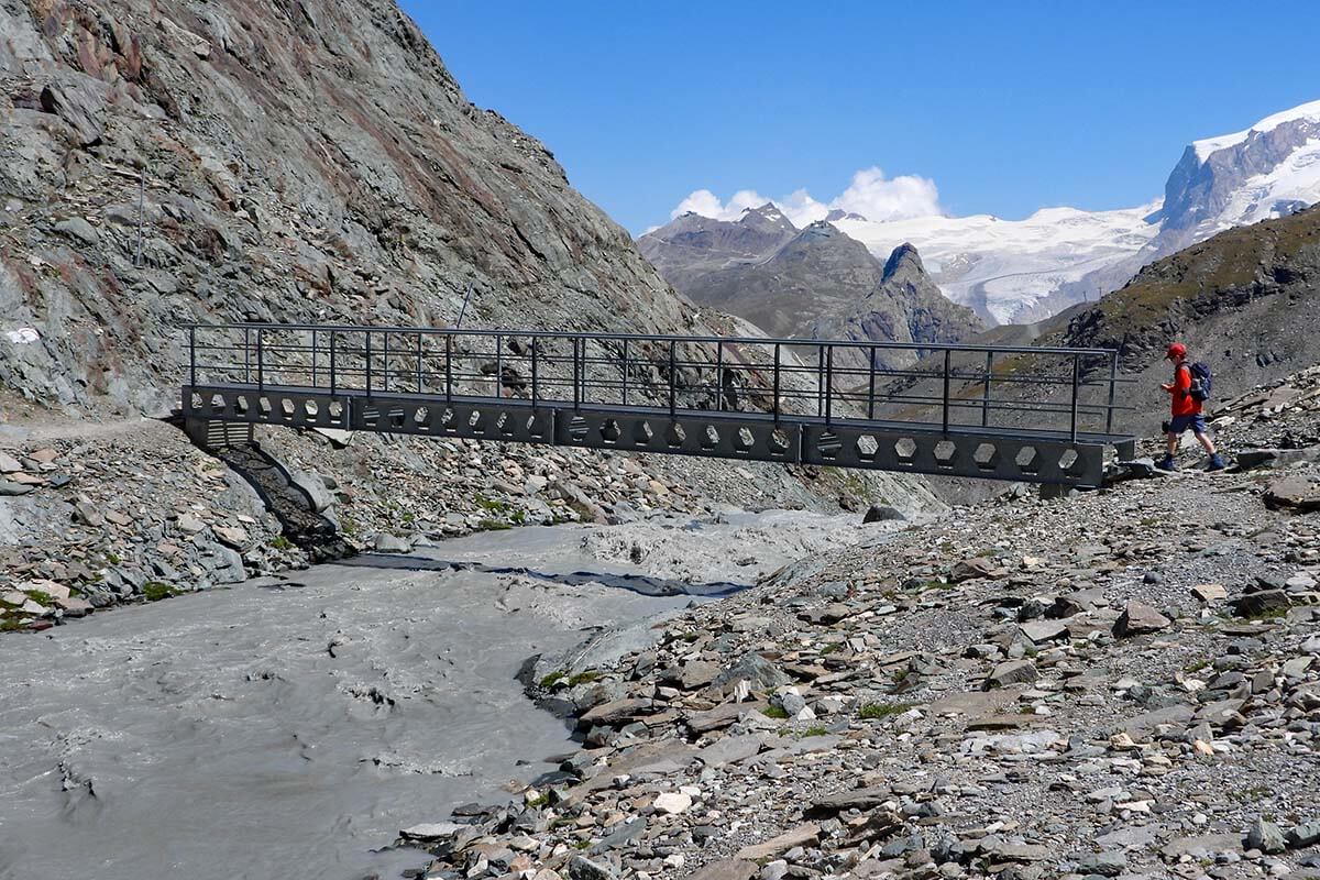 Bridge over a glacial water - Matterhorn Glacier Trail