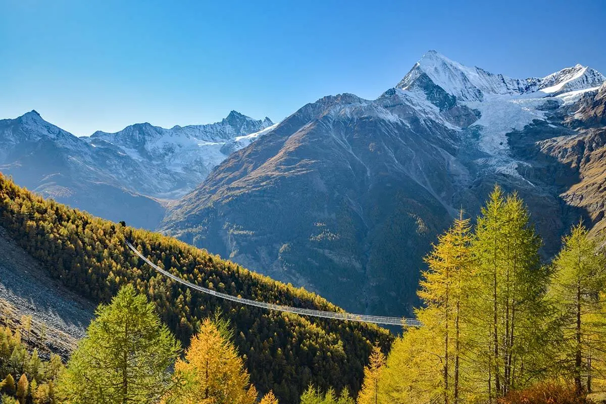 Charles Kuonen Suspension Bridge in the fall