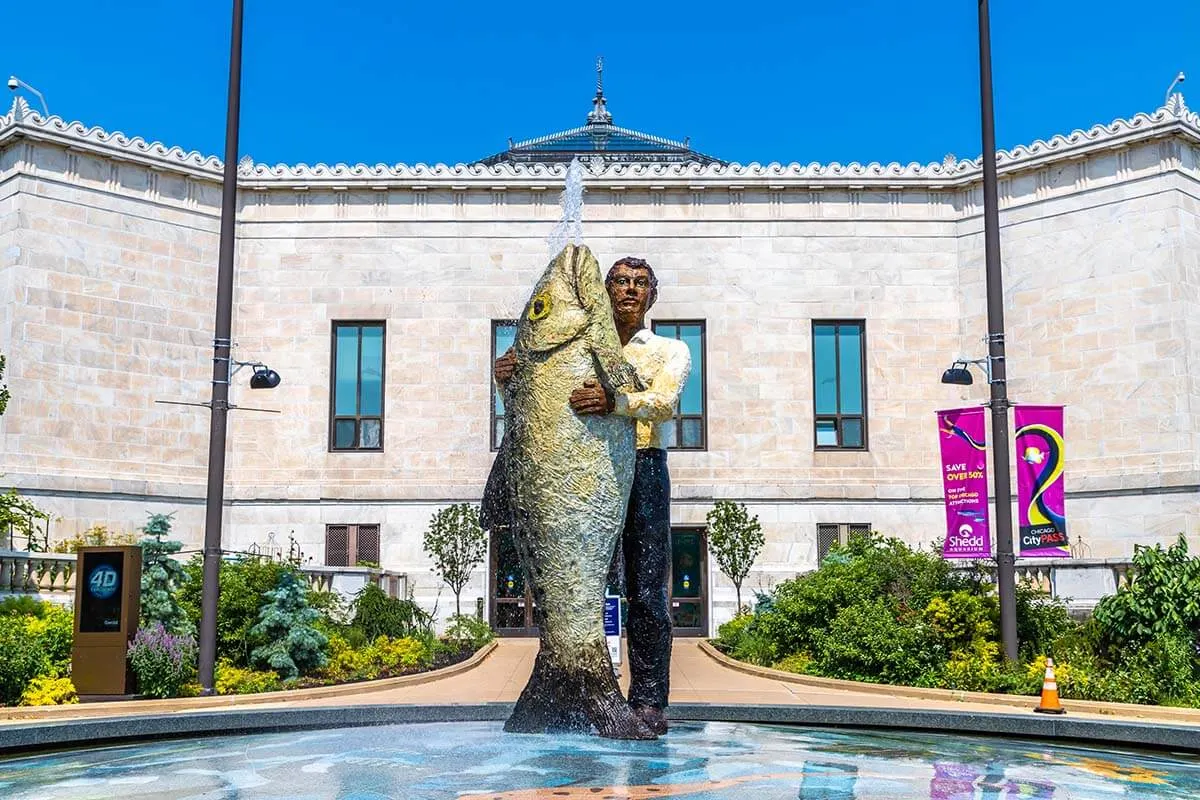 Man With Fish sculpture at Shedd Aquarium in Chicago
