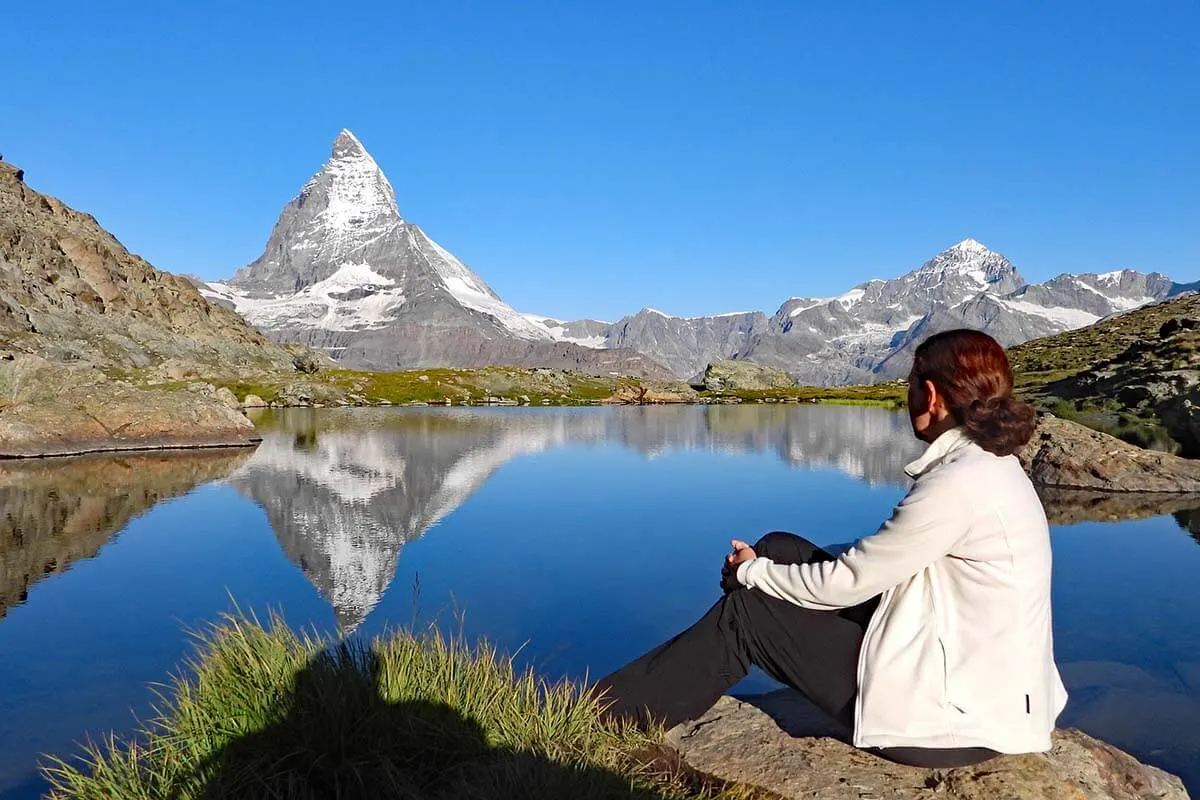 Matterhorn reflections at Riffelsee lake in Switzerland