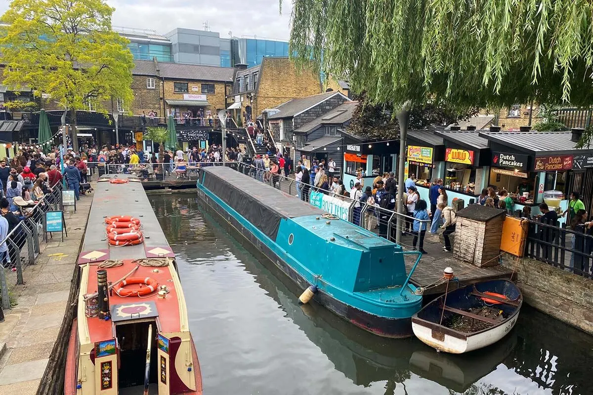 Food stalls around Regents Canal in Camden London