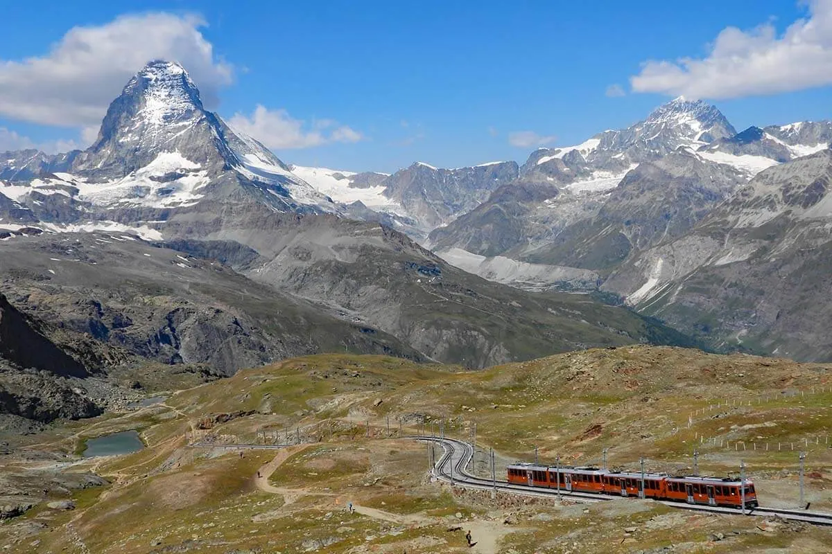 Gornergrat Railway and the Matterhorn view from Scenic Trail hike from Gornergrat to Rotenboden