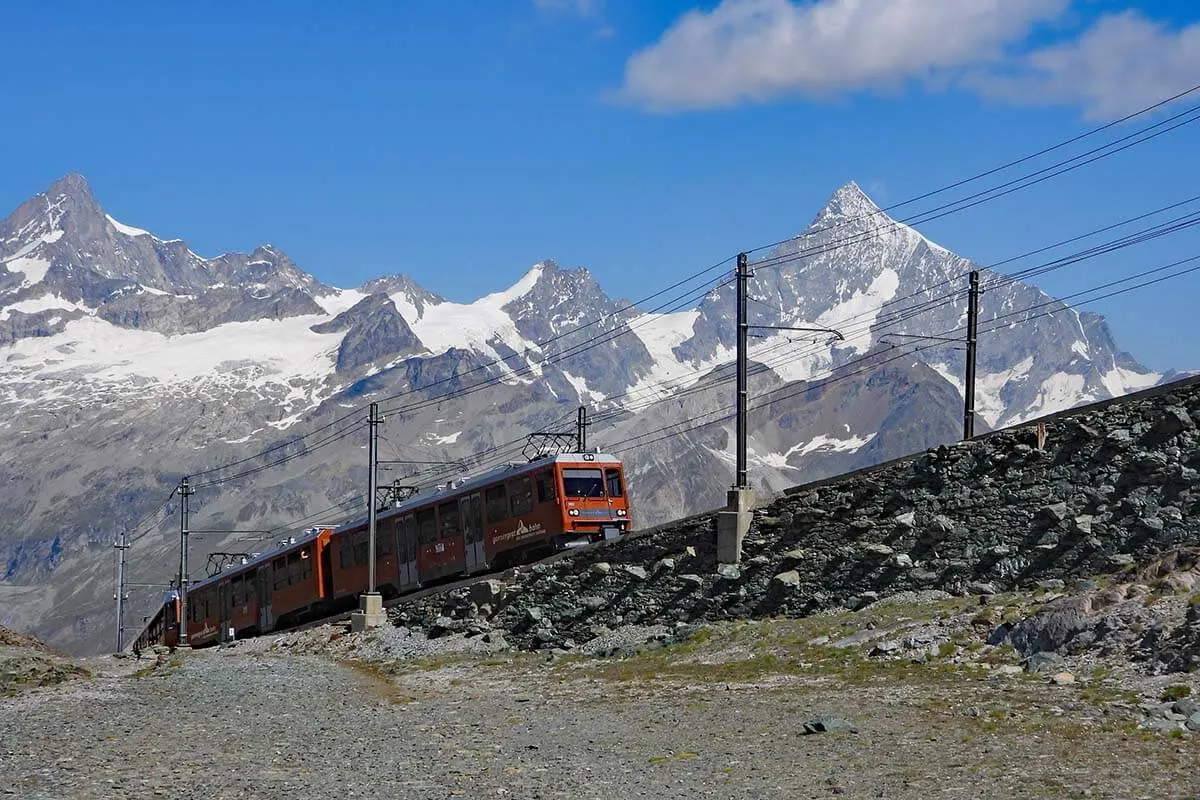 Gornergrat Railway at the beginning of the Scenic Trail hike 15 in Zermatt