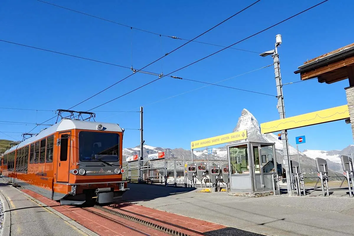 Gornergrat train at Riffelberg railway station, Zermatt Switzerland