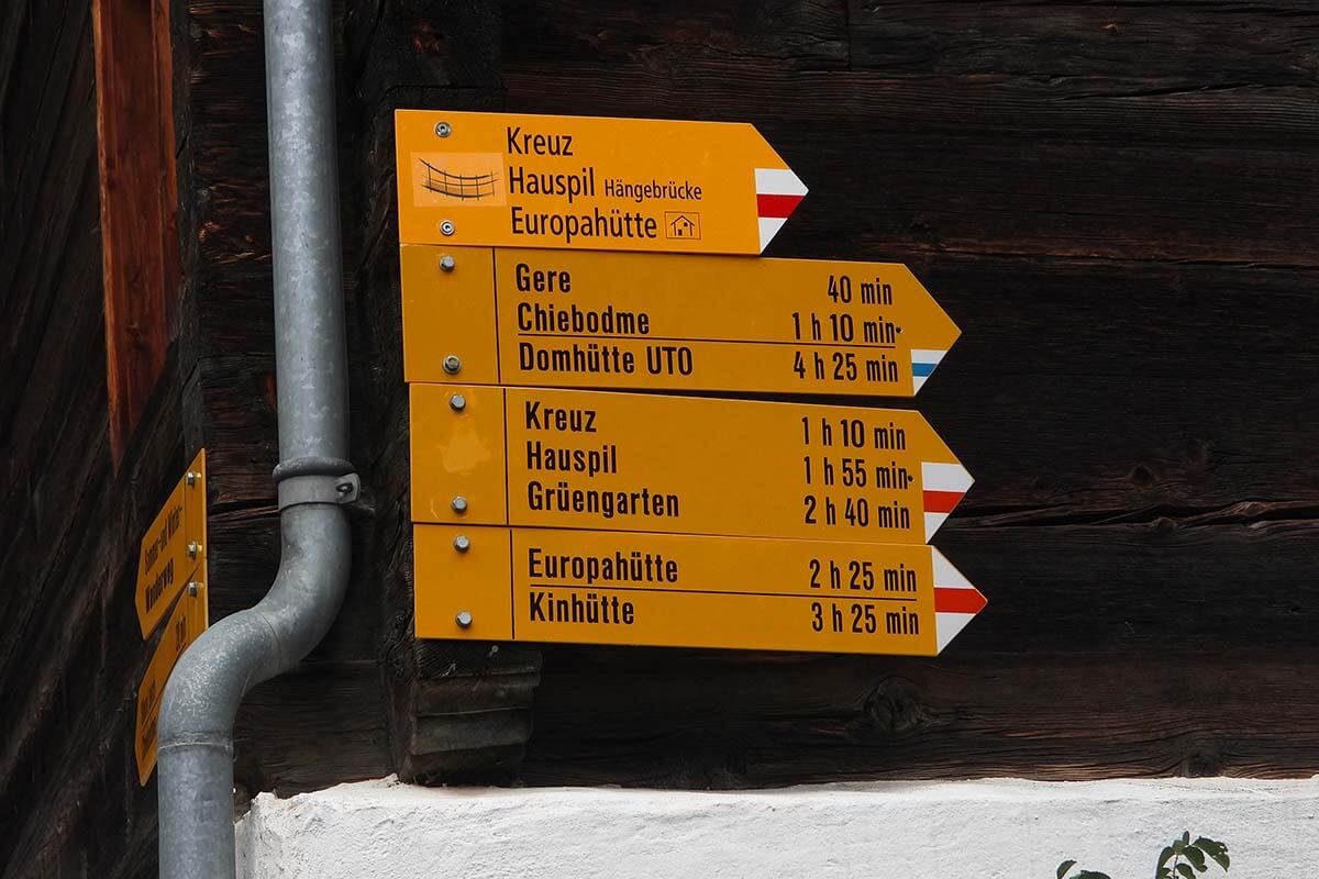 Hiking signs in Randa Switzerland