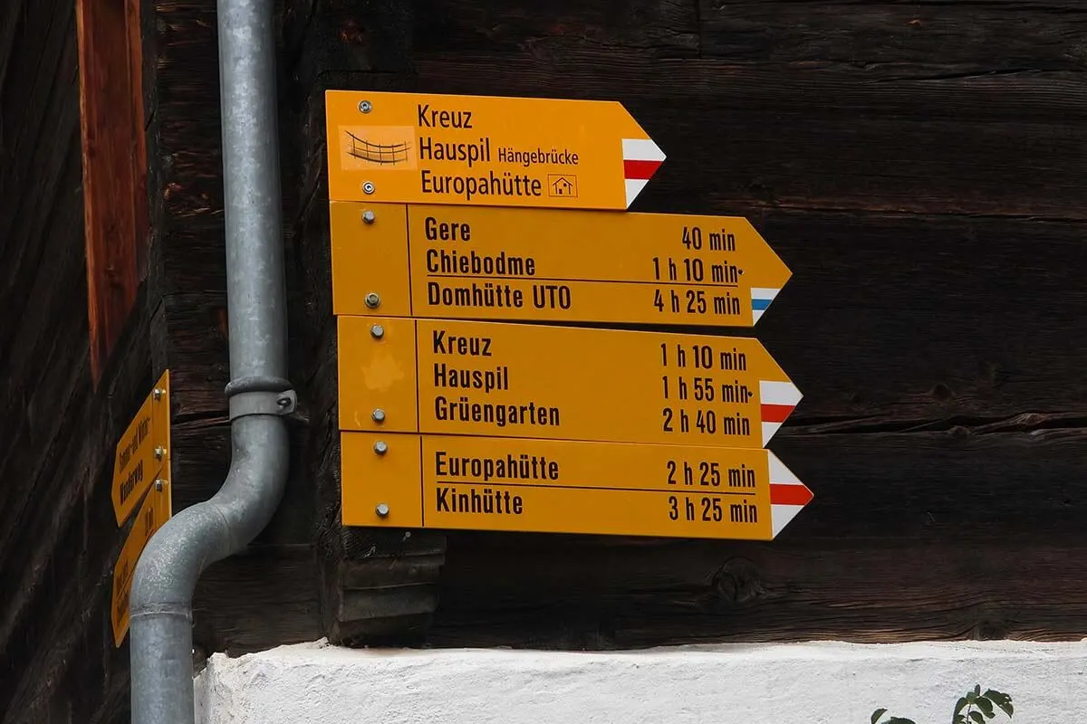 Hiking signs in Randa Switzerland