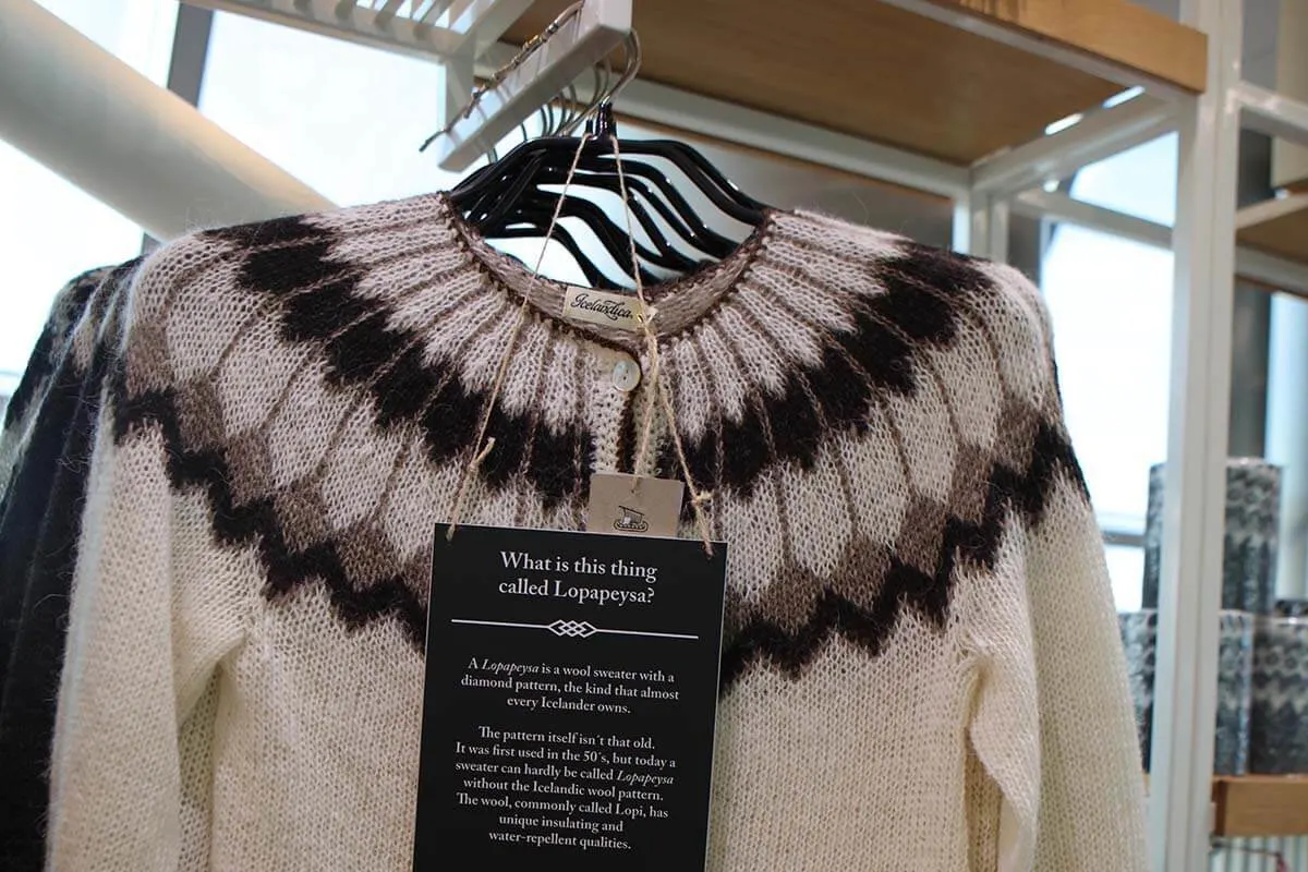 Icelandic wool sweater lopapeysa in a shop in Reykjavik