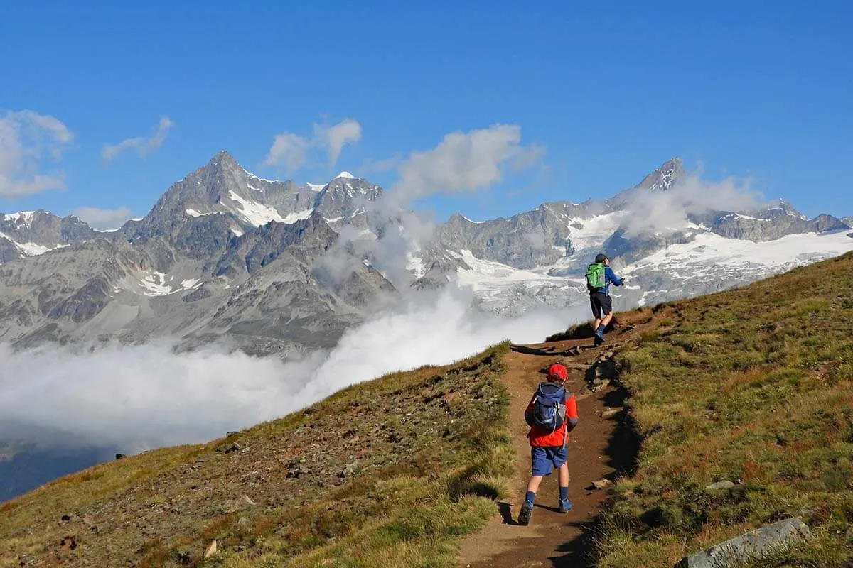 Kids hiking trail 21 between Rotenboden and Riffelberg in Zermatt Switzerland