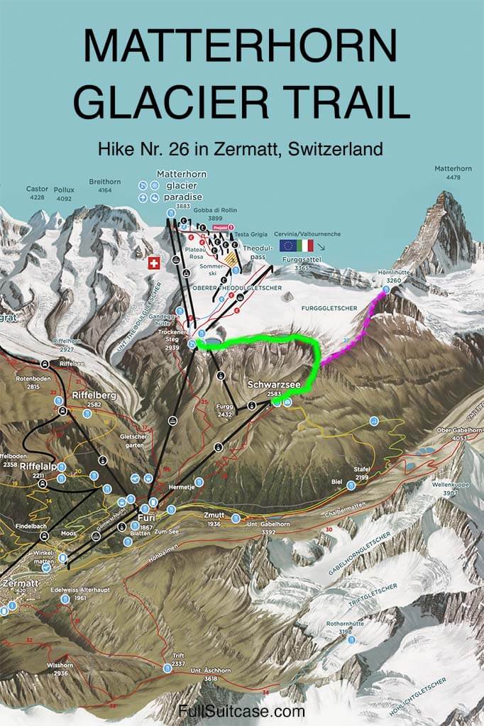 Matterhorn Map   Map Of Matterhorn Glacier Trail Hike Nr 26 In Zermatt Switzerland 