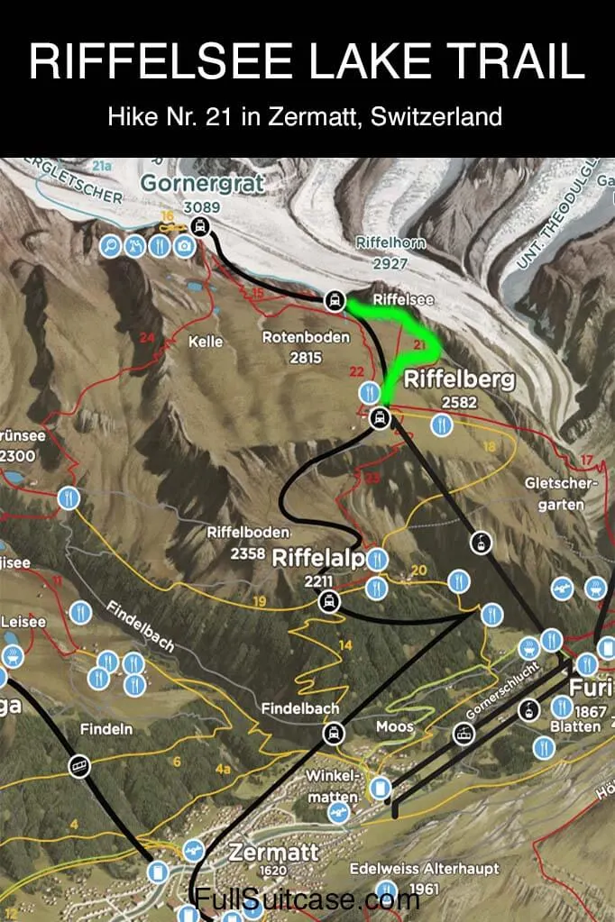 Map of Riffelsee Lake Trail hike nr 21 in Zermatt Switzerland