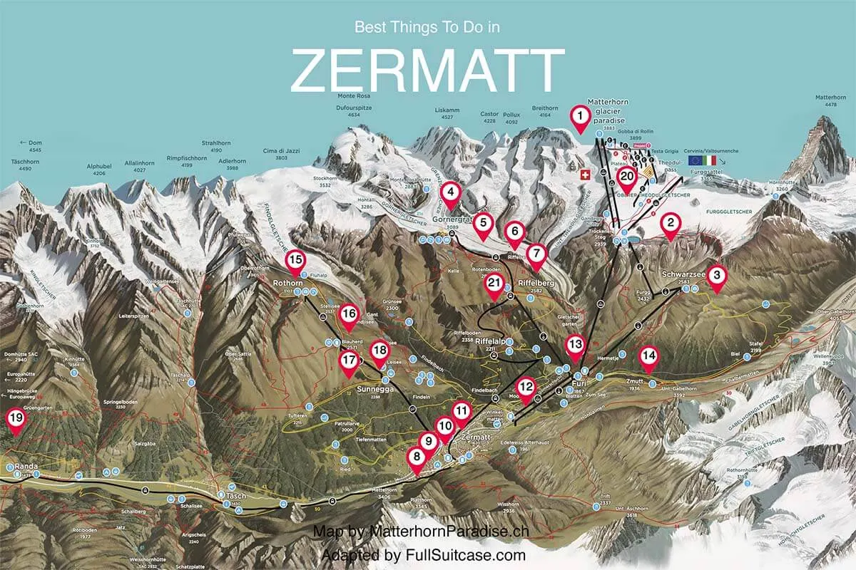 Map of the best places to see and top things to do in Zermatt