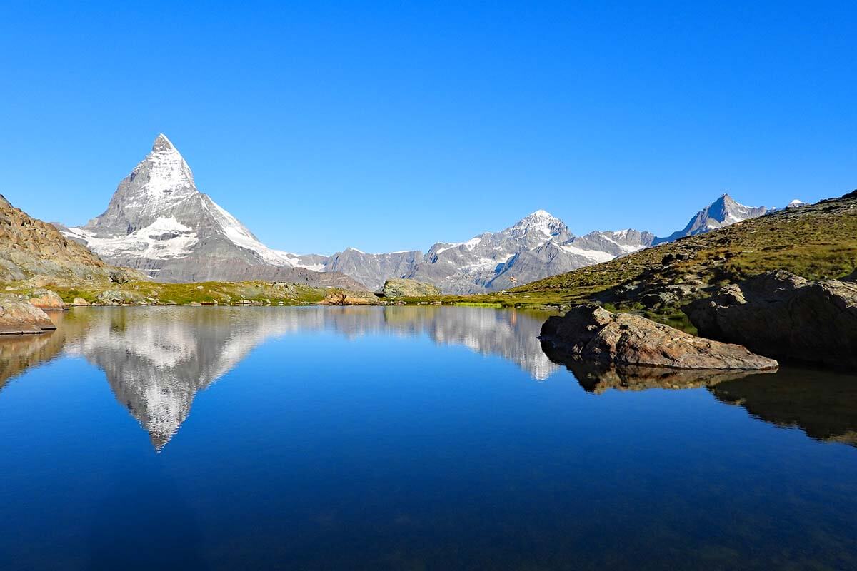 Matterhorn reflections on a lake near Riffelsee