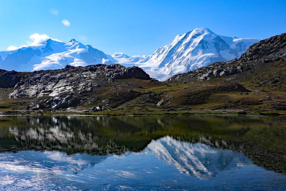 Monte Rosa Massif as seen at Riffelsee lake in Switzerland